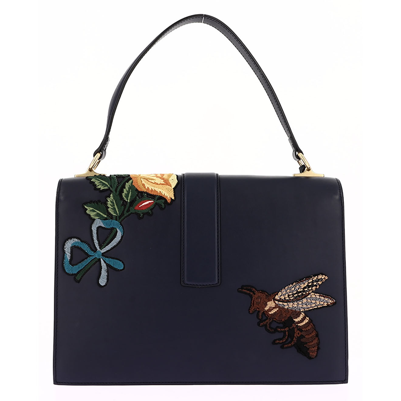 Gucci Sac à main en Cuir Tricolore & Broderies marine - Très bon état - L.30 cm