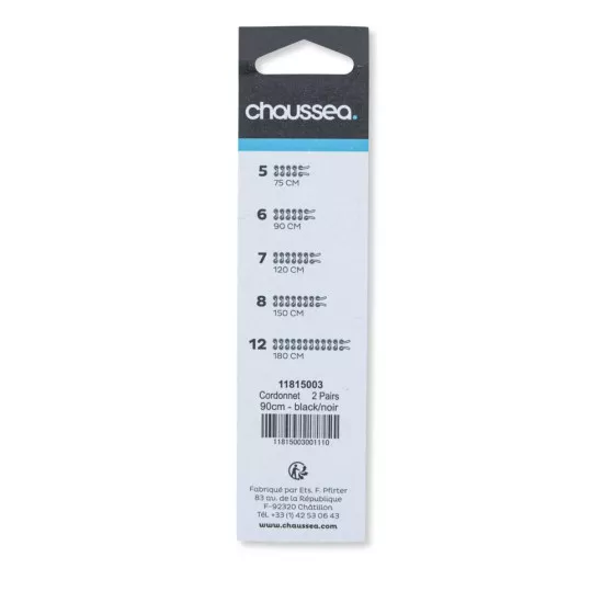 Lacets cordonnet 90 cm noirs CHAUSSEA