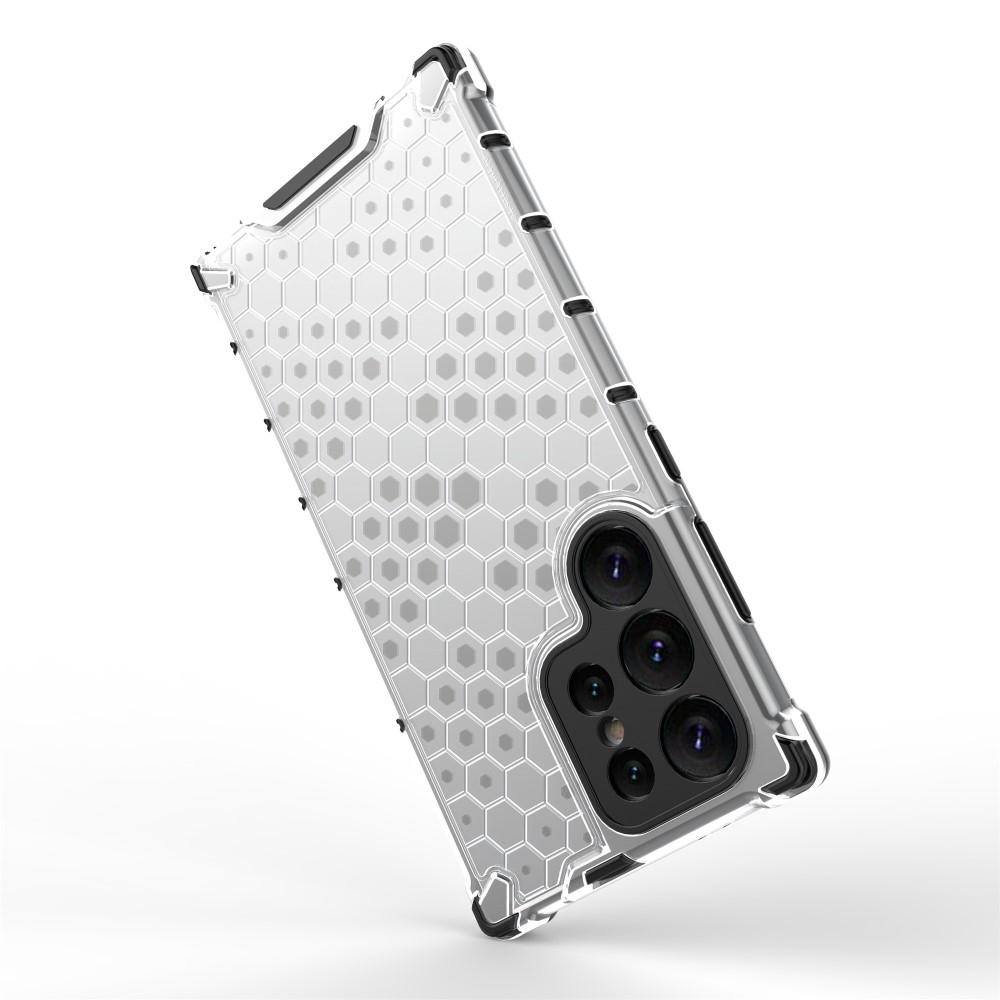 Samsung Galaxy S25 Ultra Hybrid Hülle Air Cushion Fallschutz   Bumper im Waben Design - Grau (Transparent)