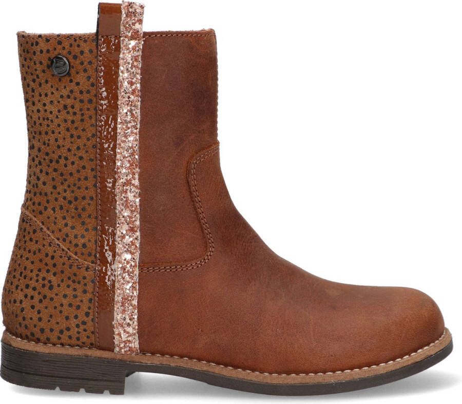 Braqeez Naomi Nova leren enkellaarzen cognac Bruin Meisjes Leer Panterprint 32