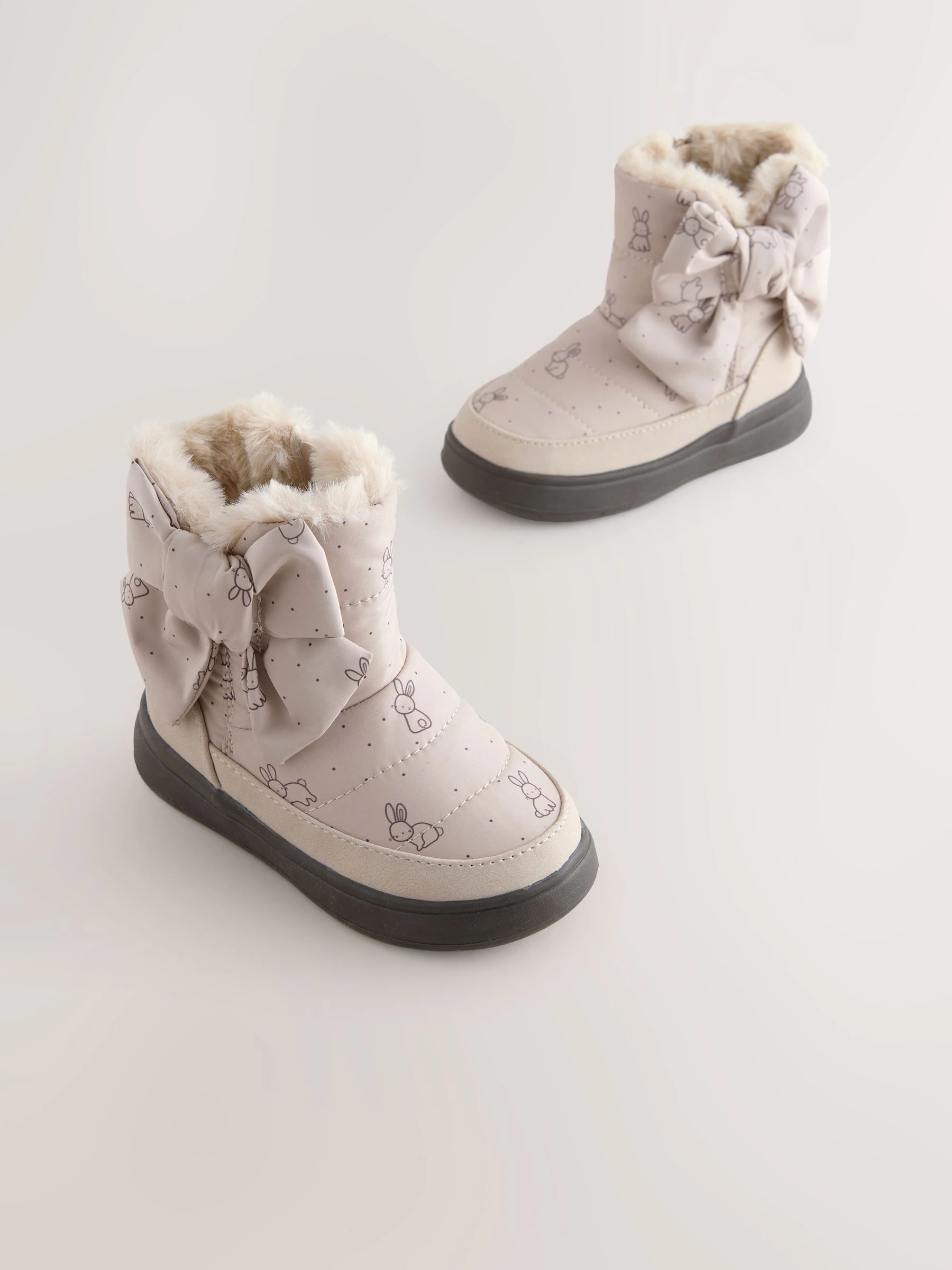 Neutraal met konijnenprint - Waterafstotende gewatteerde Boots met Strik