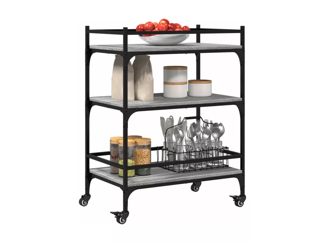 Chariot de cuisine sonoma gris 65x40x86,5 cm bois d'ingénierie