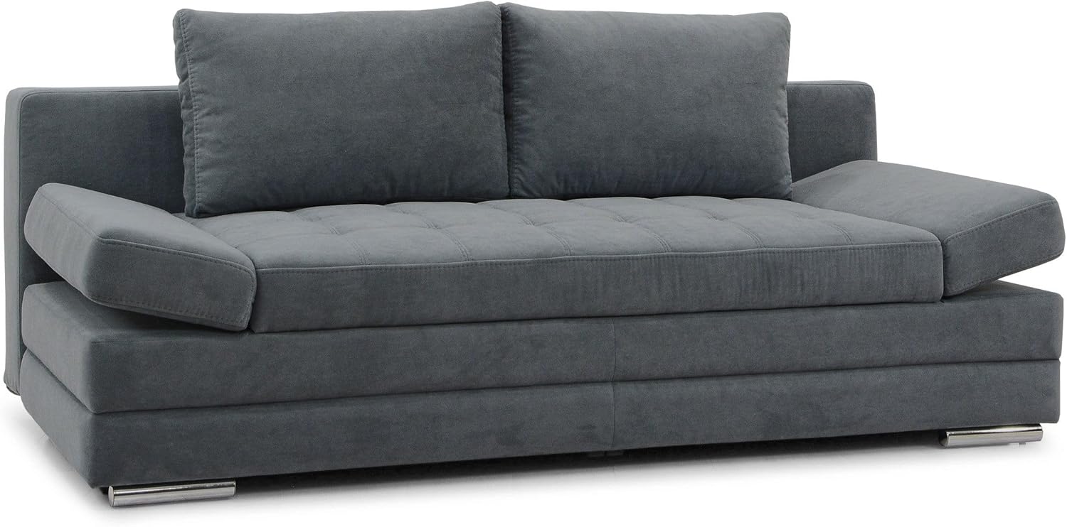 Hygger Barni Schlafsofa mit Bettkasten - 3 Sitzer Sofa mit Bettfunktion Inkl. Armteilverstellung - Schlafcouch mit Stabile Sitzqualität, Liegefläche 145x202 cm (Mikrofaser Simples, Dunkellgrau)