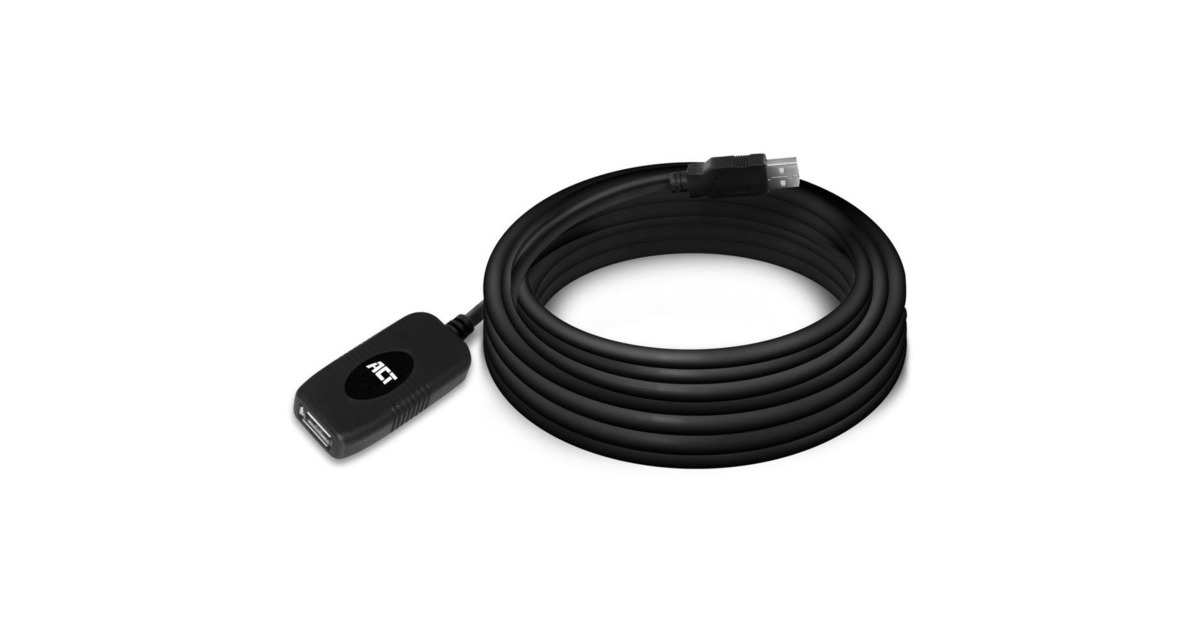 ACT ConnectivityUSB 2.0 Signaalversterker, 5 meter verlengkabel  (Zwart)