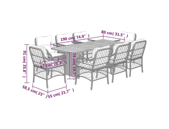LES TENDANCES - Ensemble table et chaises de jardin-noir-8 places-457024