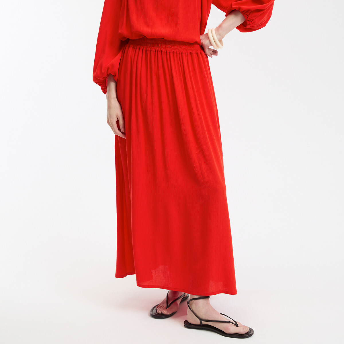 COLEÇÕES LA REDOUTE<br>Lange uitlopende rok, van crepon