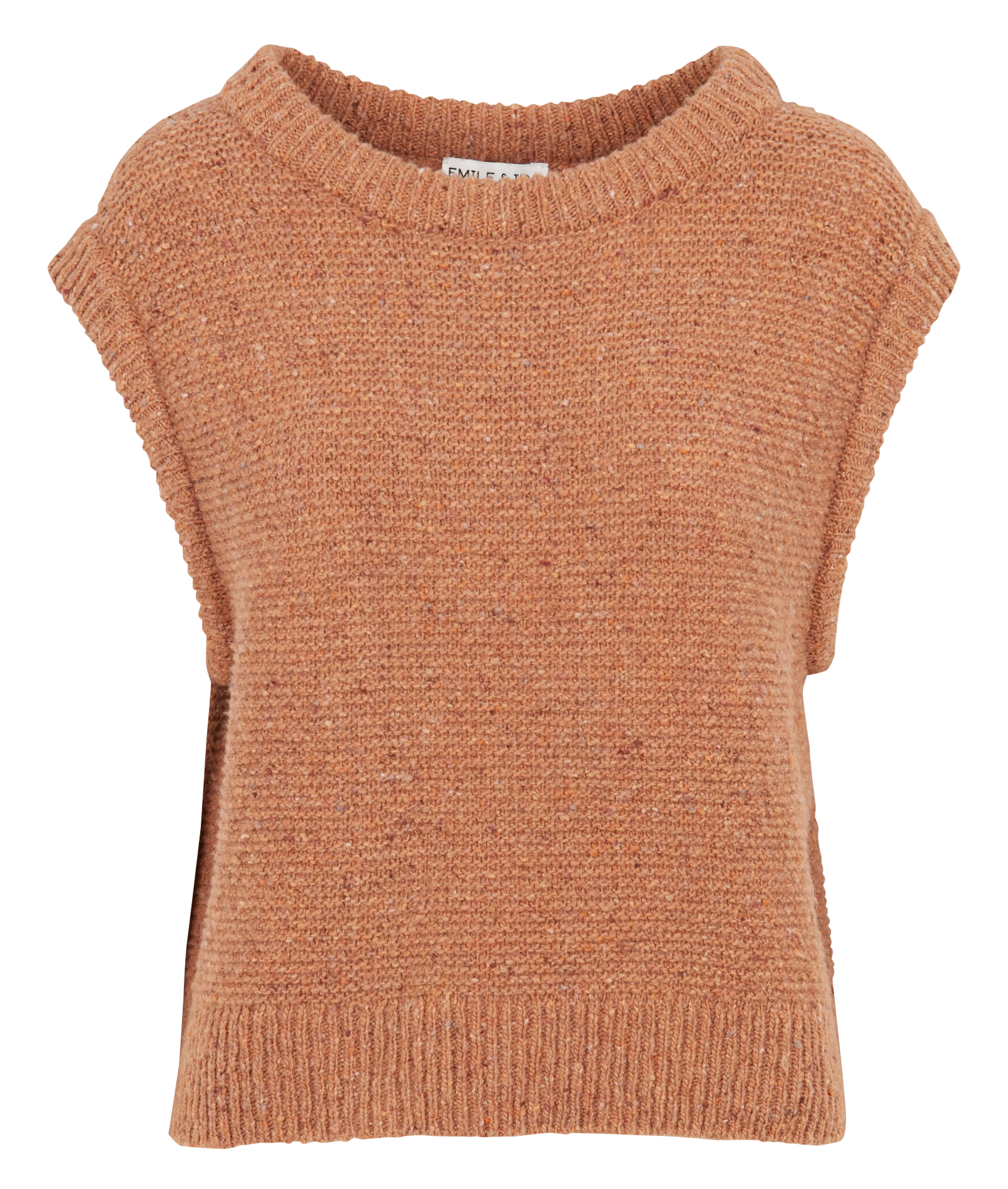 Pull sans manches col rond en laine mélangée | Marron