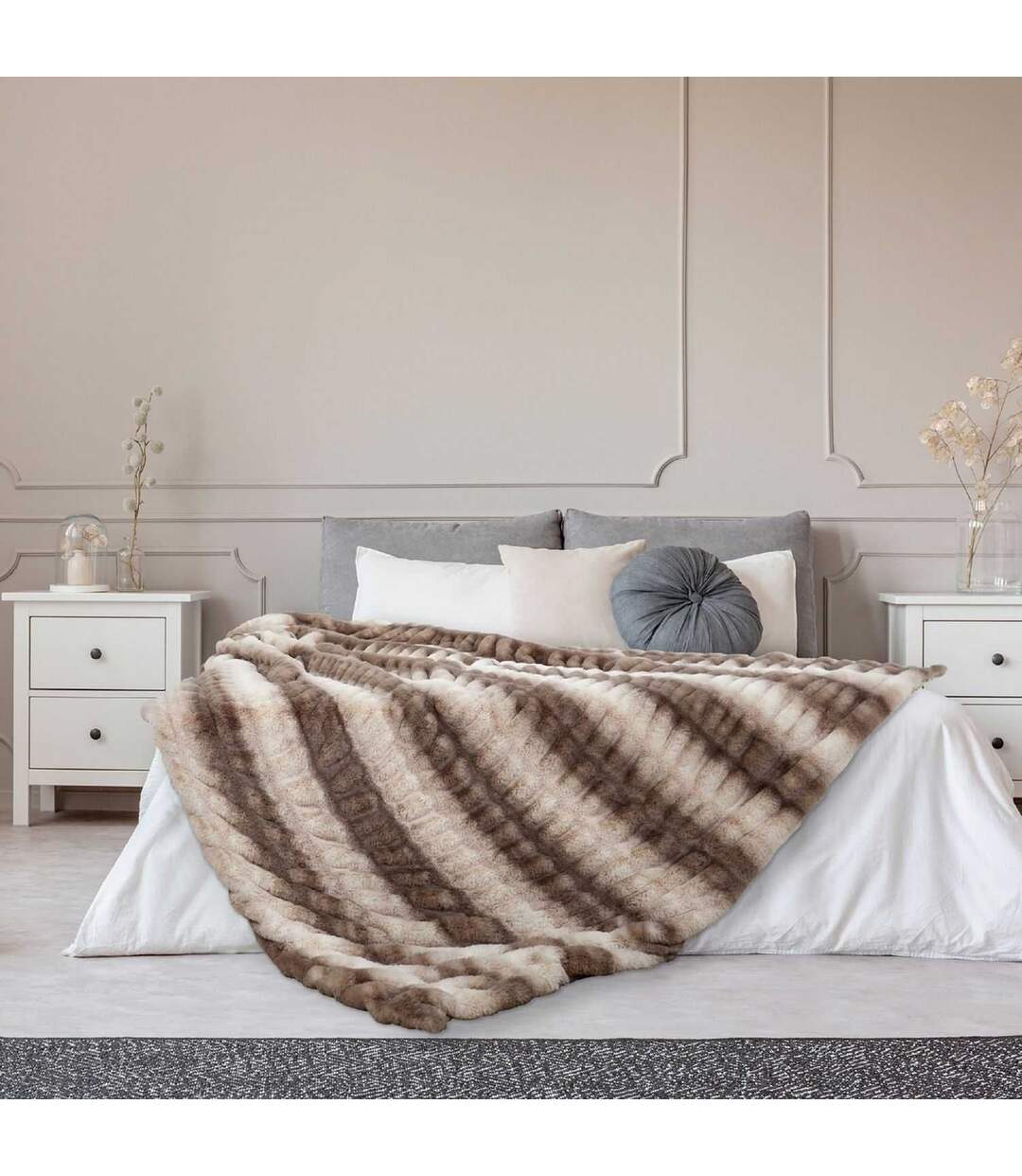 Plaid imitation fourrure - 200x140cm - Marron et Beige