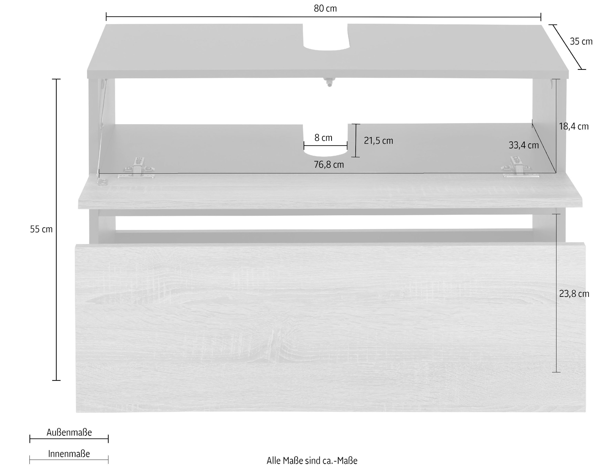 Home affaire Waschbeckenunterschrank »Wisla« Siphonausschnitt, Push-to-open-Funktion, Breite 80 cm, Höhe 55 cm