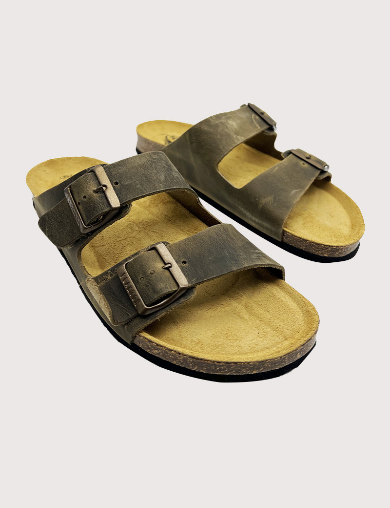PLAKTON MULES HOMME DOUBLE BRIDE KAKI