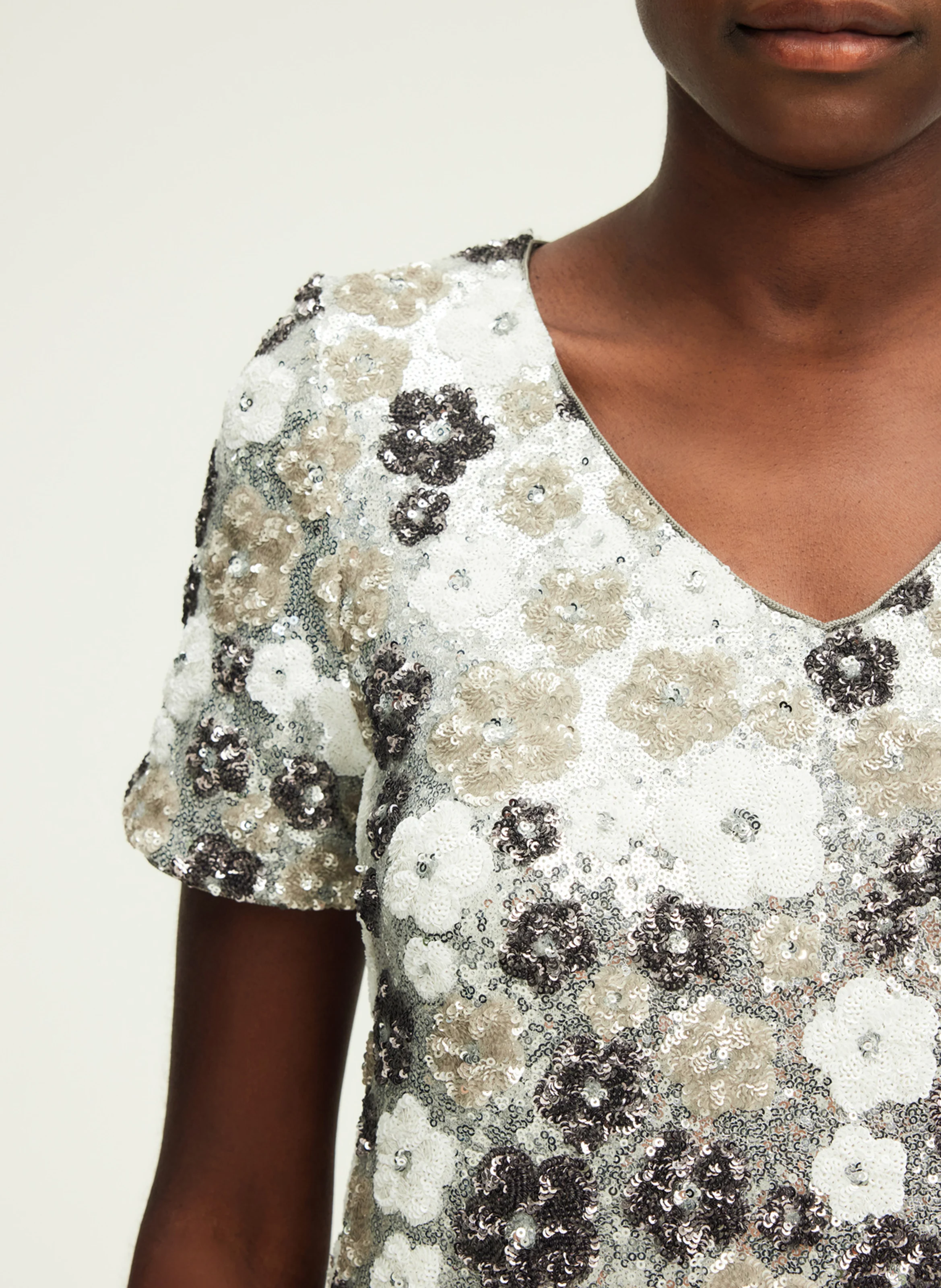 SIDRA - Robe courte métallisée à fleurs | Gris