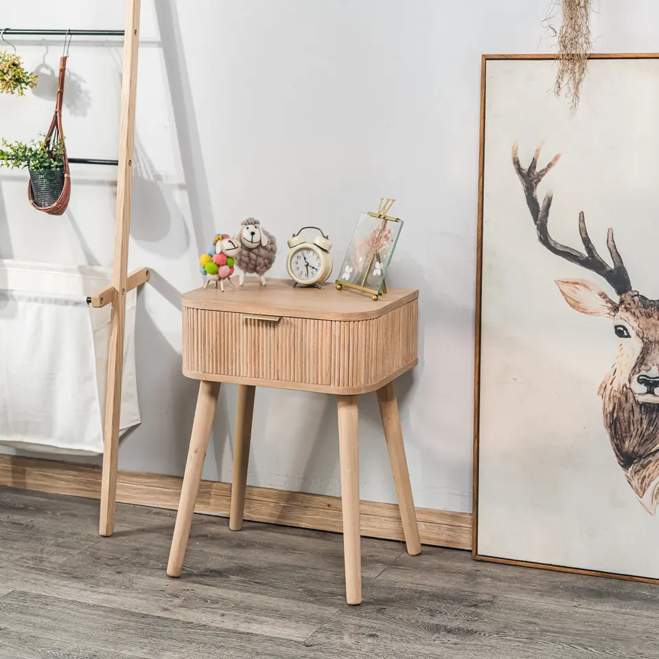 Nachtkastje met 1 lade van natuurlijk hout