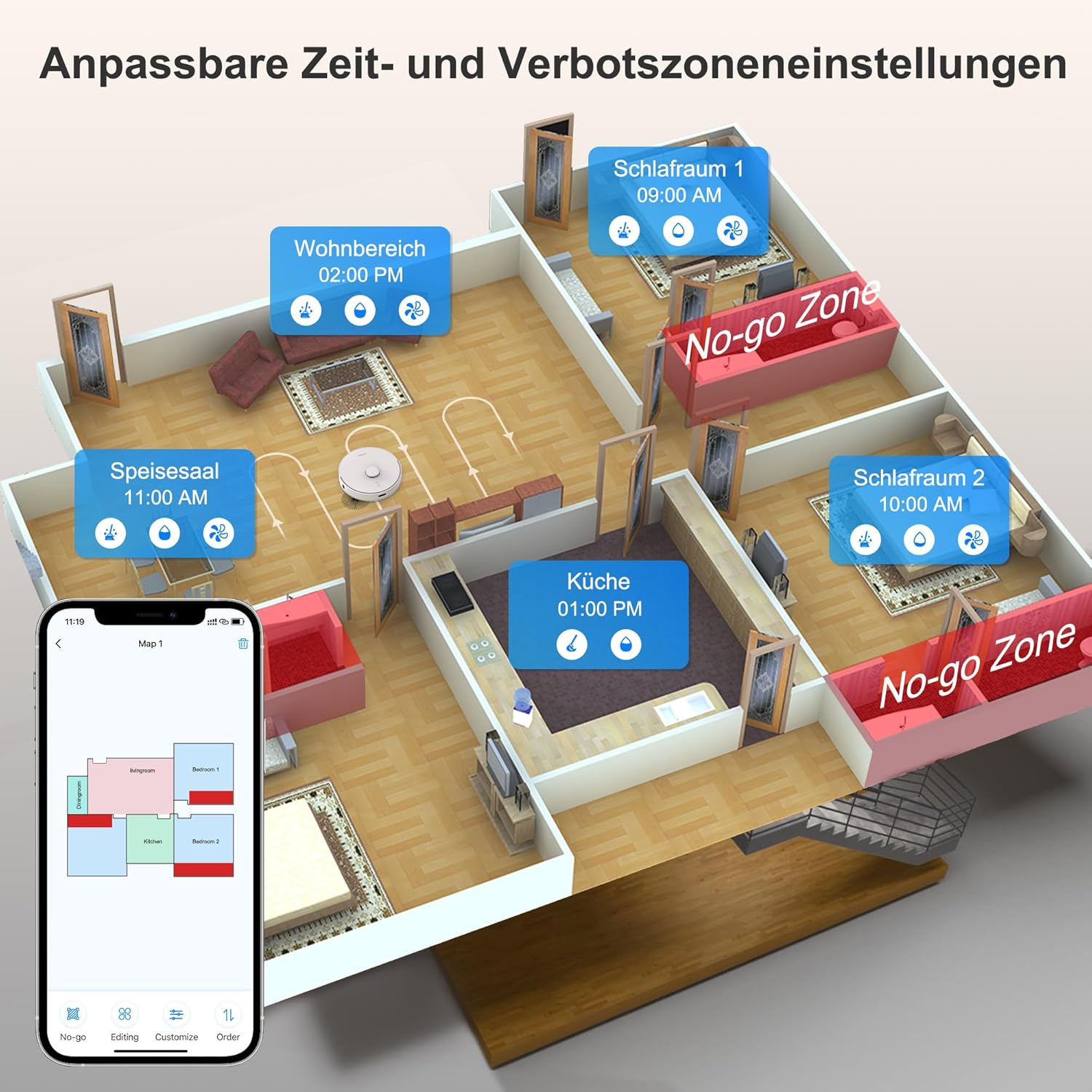 AIRROBO Saugroboter mit Wischfunktion, 3.5L Staubsauger Roboter mit Absaugstation, 180Min Laufzeit, LiDAR Navigation, Starker Saugkraft, Automatischer Entleerung, App-Steuerung