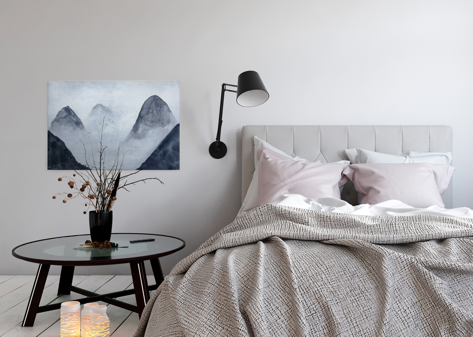 Leinwandbild BERGE - grau-weiß - 90x60 cm