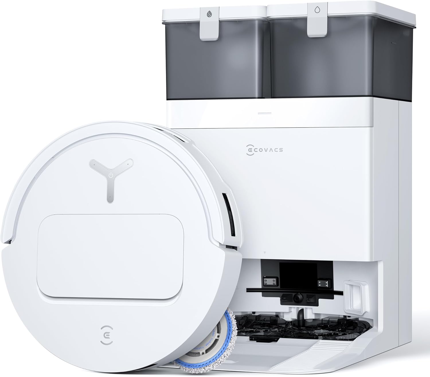 ECOVACS DEEBOT T50 PRO Omni Saugroboter mit Wischfunktion, ausfahrende Seitenbürste und Wischmopp, 15.000 Pa, Auto Zugabe von Reinigungslösung, Moppwäsche mit 75°C heißem Wasser, ultradünn 81 mm,Weiß