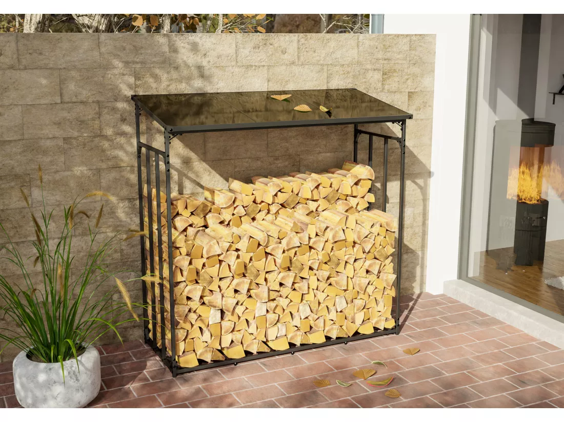Etagère bois de cheminée - Métal - 165 x 70 x 165cm - Anthracite - Ruston