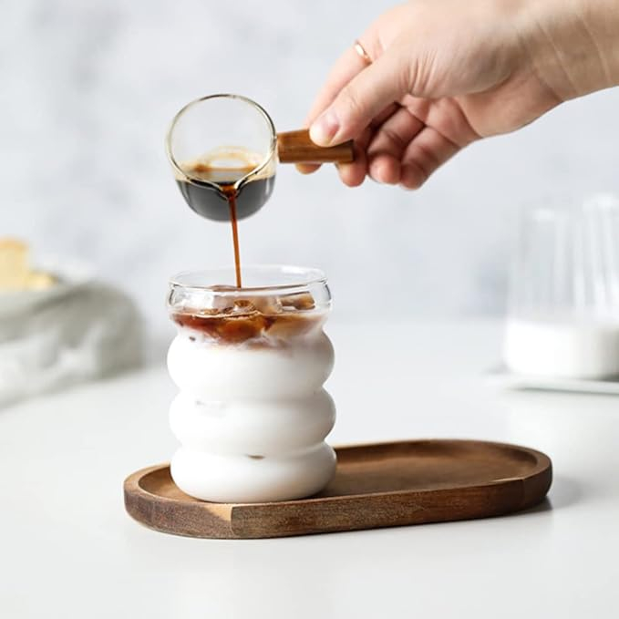 (300ml) Bubble Glas Geripptes Trinkglas Getränke Cup Wellen Becher für Iced Coffee / Cocktails / Softgetränke - Transparent