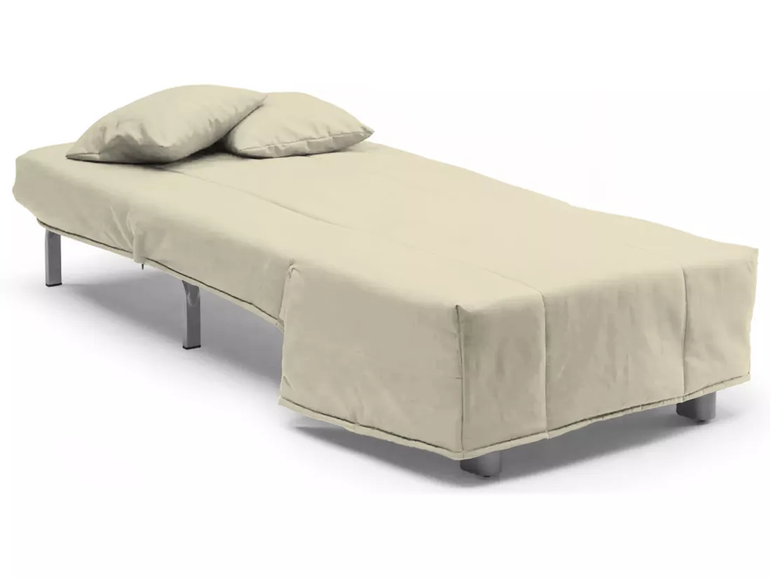 Canapé-lit Dabargi, Canapé simple, 100% Made in Italy, Fauteuil de salon avec ouverture trolley, en tissu rembourré, avec coussins inclus, 85x90h85 cm, Beige