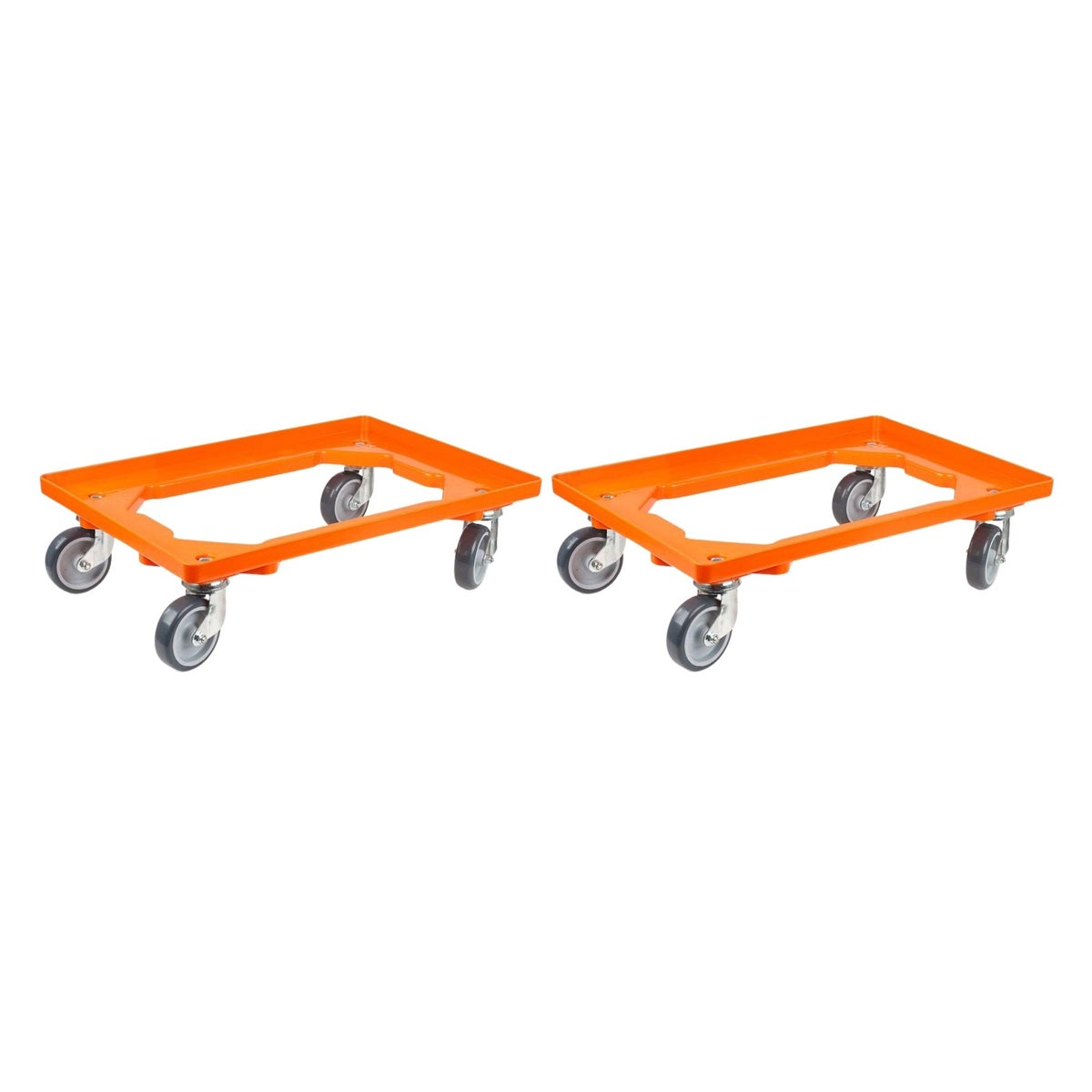 PROREGAL Voordeelset 2x Transportwagens voor Euroboxen 60 x 40 cm met Rubberen Wielen Oranje Open Deck 2 Zwenkwielen en 2 Bokwielen Draagvermogen 300 kg
