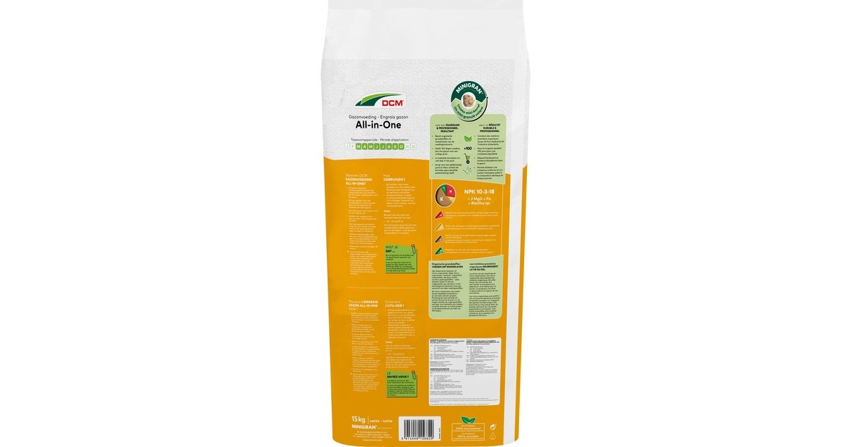 DCMGazonvoeding All-In-One 15 kg meststof  (Tot 300 m²)