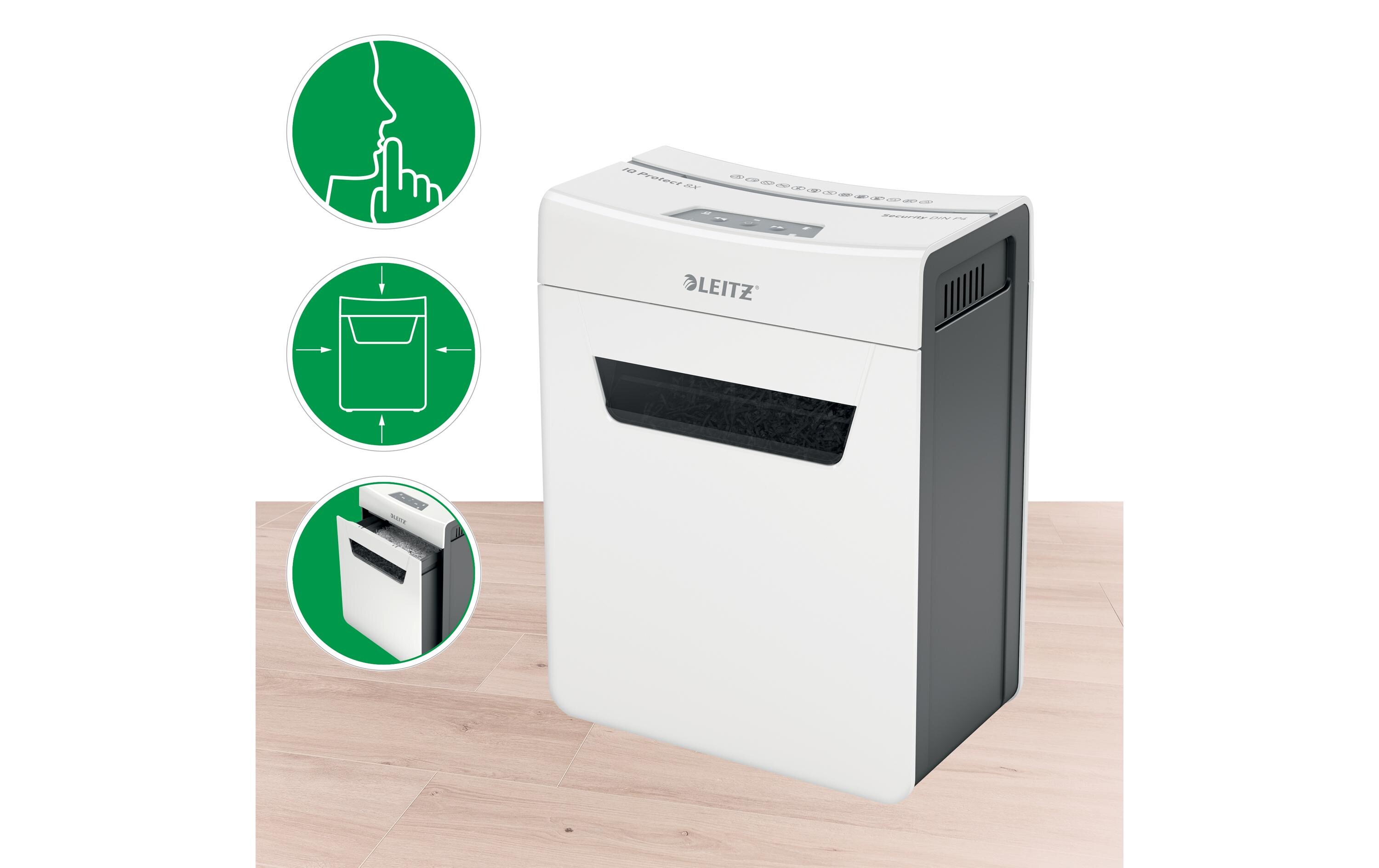 Aktenvernichter IQ Protect Premium 8X , P-4, 8 Blatt<br>Manueller Dokumentenvernichter mit Partikelschnitt für die sichere Vernichtung vertraulicher Unterlagen