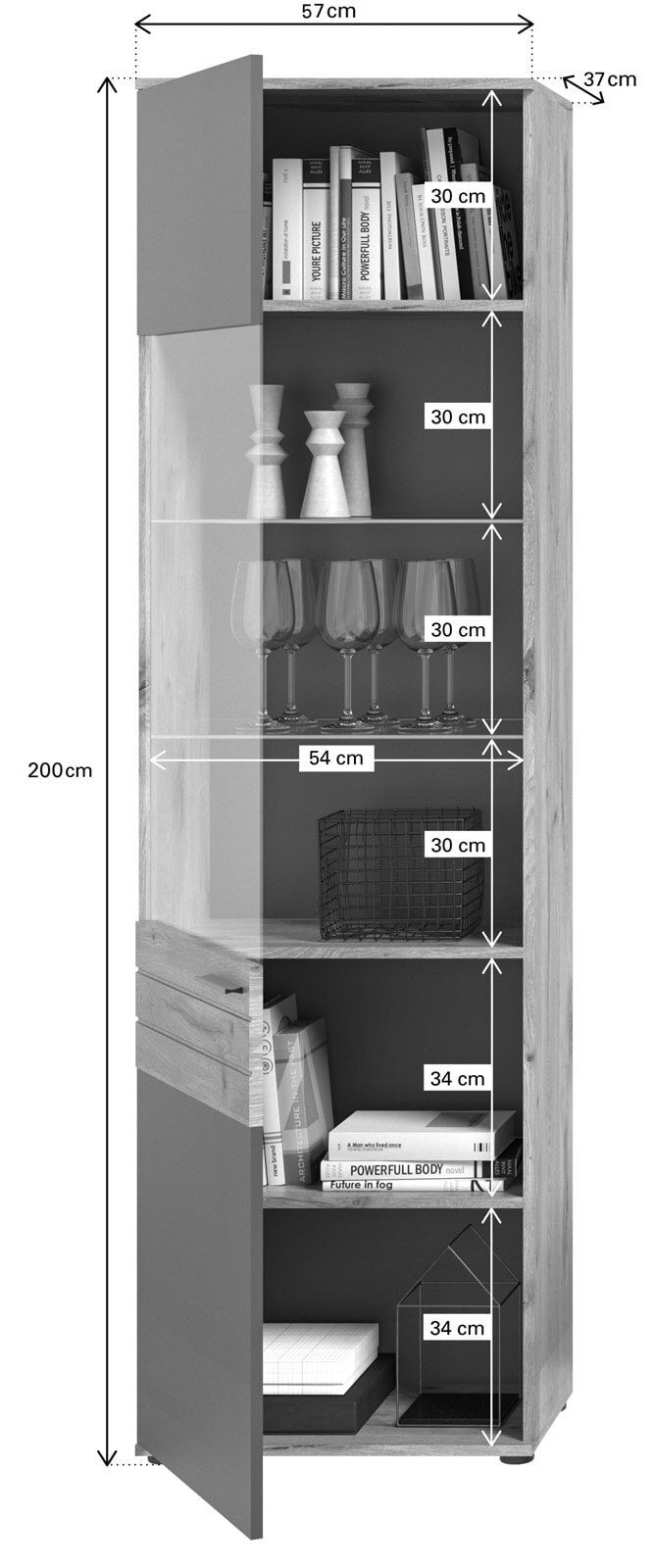 Vitrine Mason Grau/Braun 57x200x37 cm