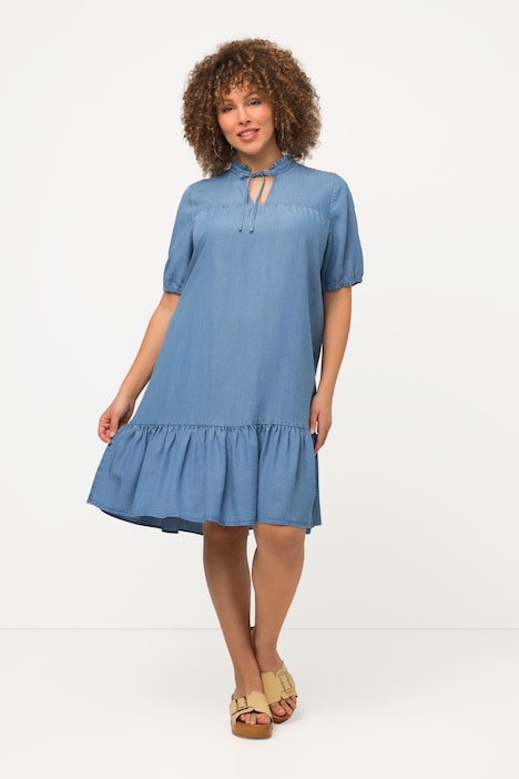 Midikleid, Jeansoptik, A-Linie, Stehkragen, Halbarm