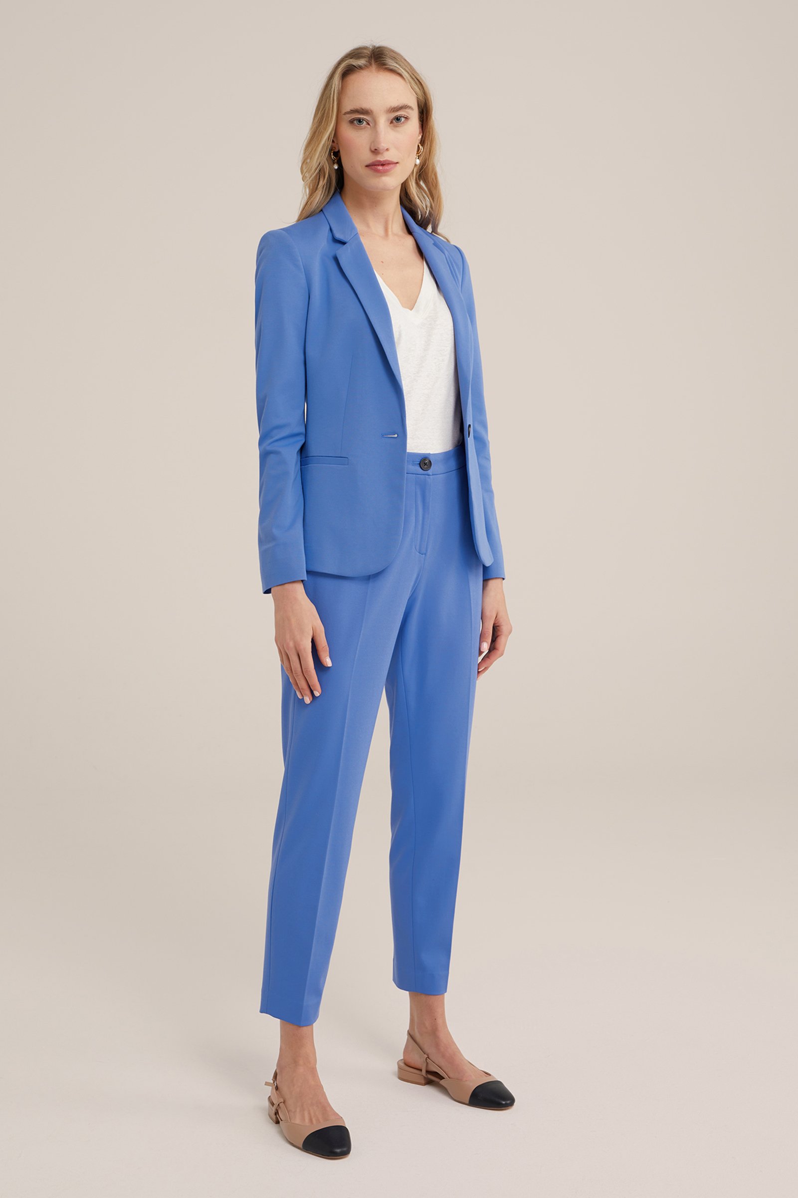 getailleerde jersey-stretch blazer WE Fashion Lichtblauw