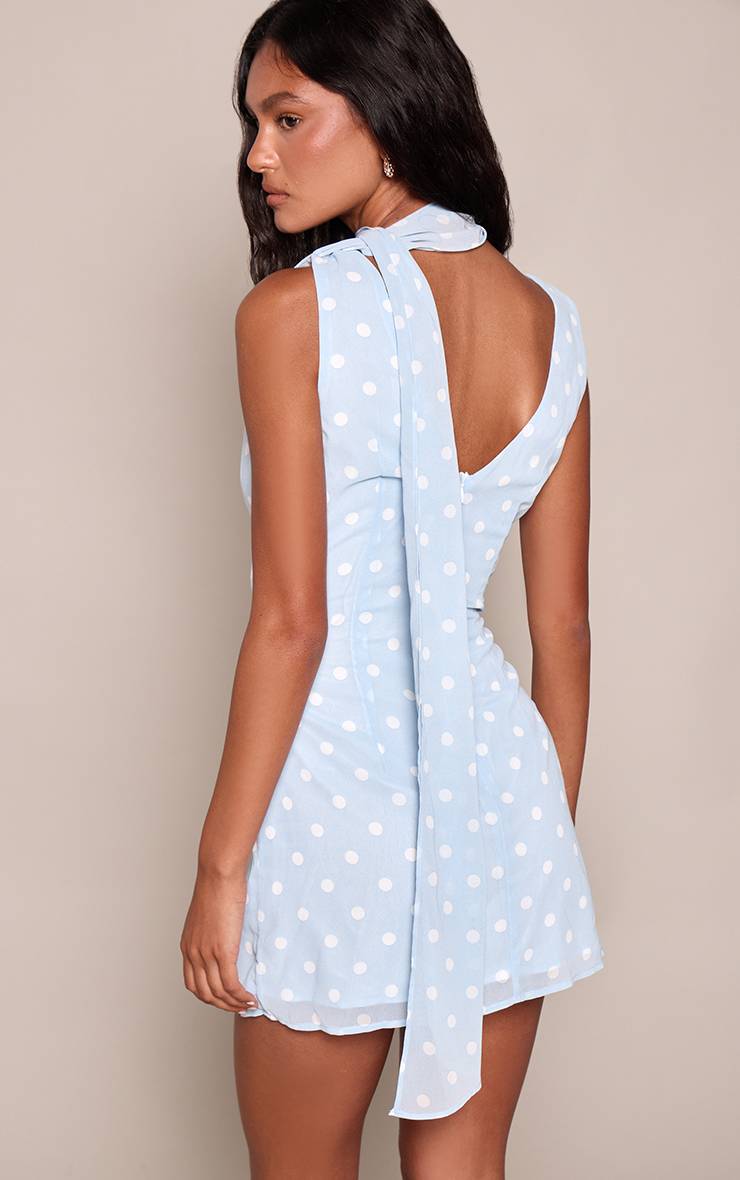 Bleu Layette Robe Courte En Mousseline À Pois Avec Détail Foulard