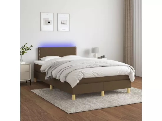Sommier tapissier matelas et LED Marron foncé 120x200 cm Tissu