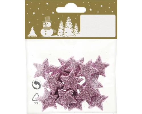 Kerstdecoratie sterren glitter 2 cm roze