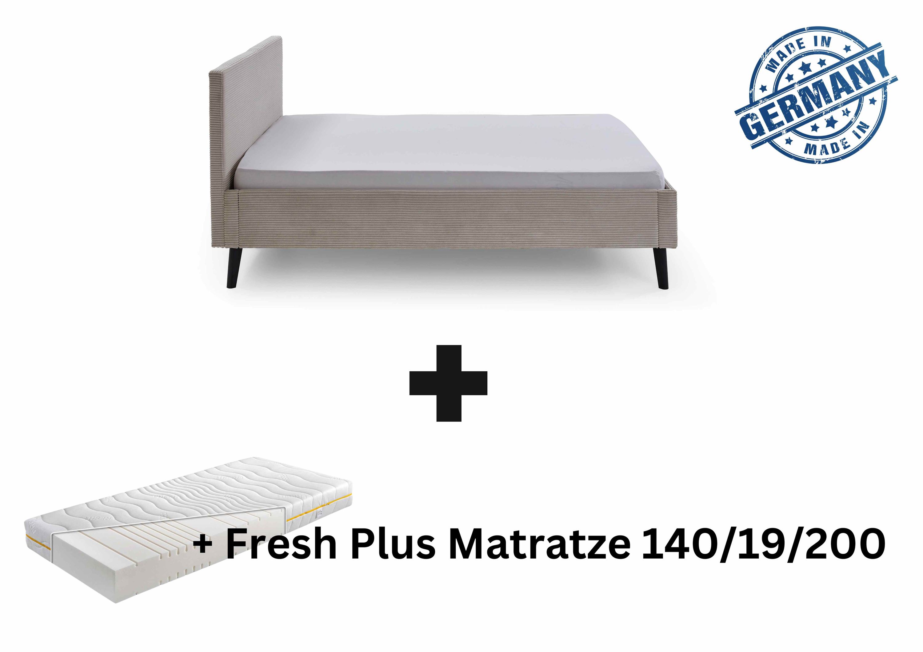 Polsterbett 140 x 200 Viola Bettgestell mit Kopfteil Beige