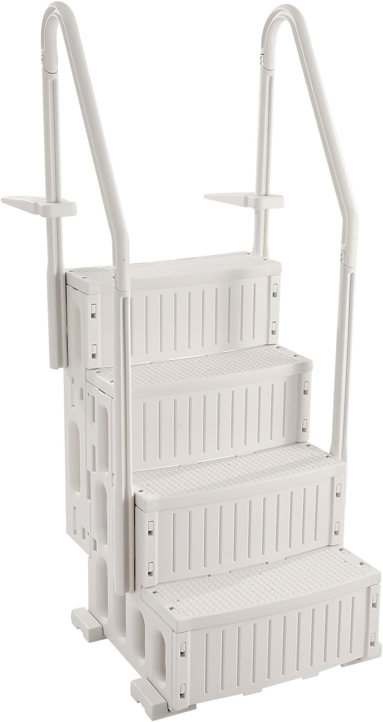 VEVOR Poolleiter, Kunststoff-Pooltreppe mit 2 Handläufen, 4 rutschfesten Stufen, 180 kg Tragkraft, Schwimmbadtreppe für 122-137 cm große Einbaupools, Terrasse, Haus, Innen, Außen, Weiß