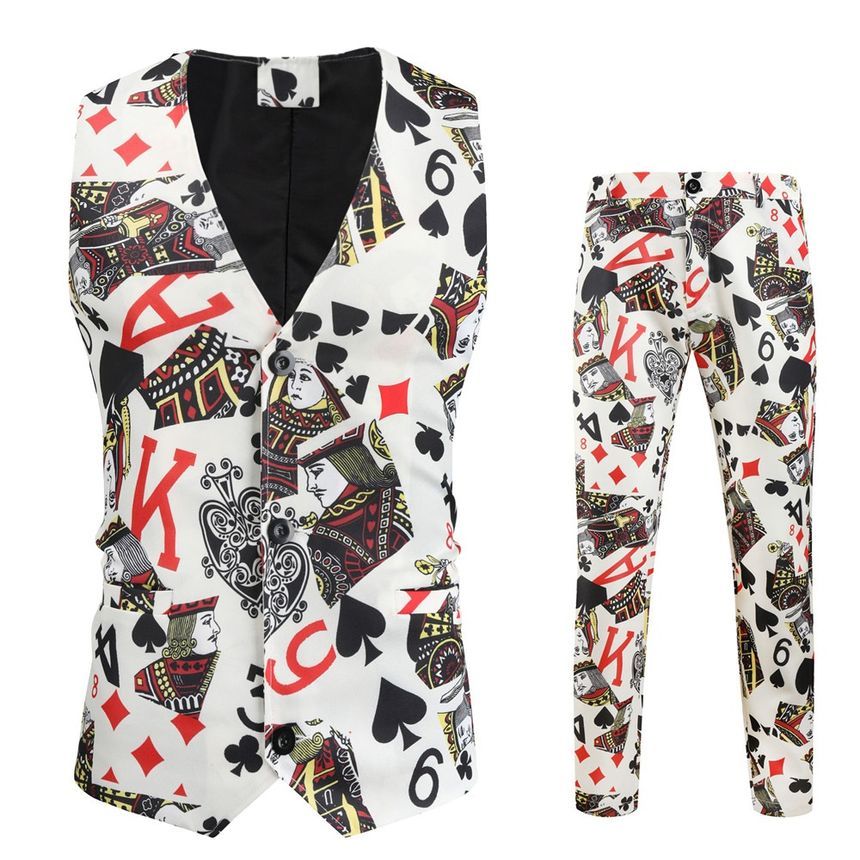 Sheck - Blazer met één knoop en pokerprint / Vest met knoopjes / Taps toelopende pantalon / Set