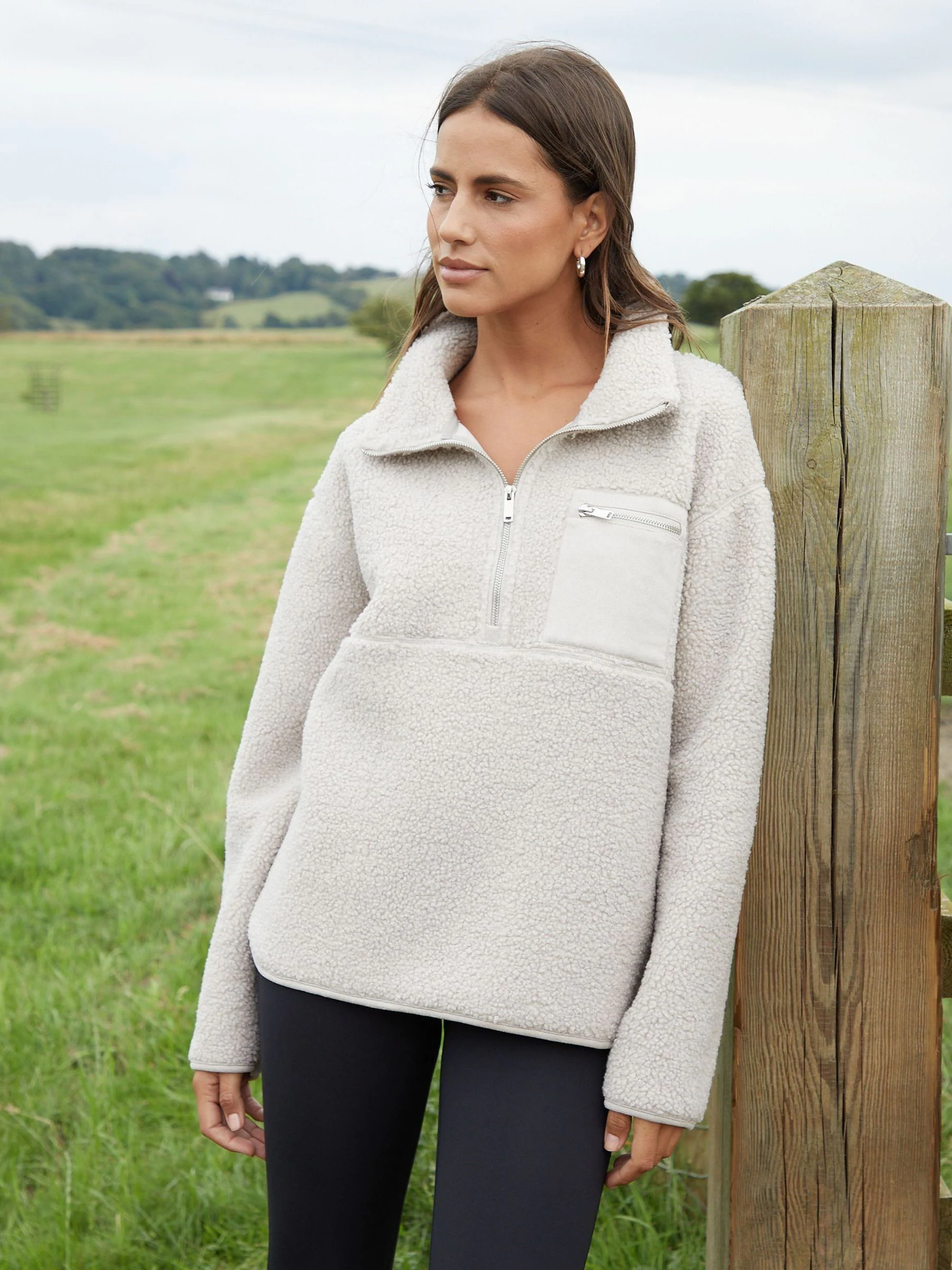 Licht beige - Threadbare borgfleece met korte rits
