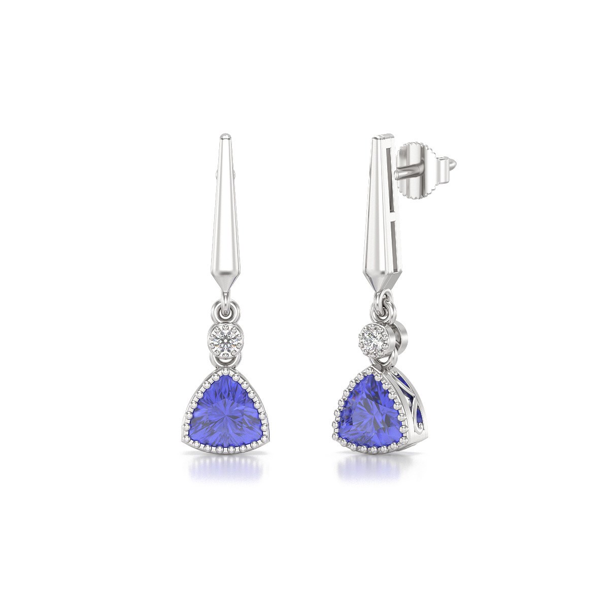 Boucles d'oreilles ADEN Tanzanite et Diamants sur Argent 925 2.398grs