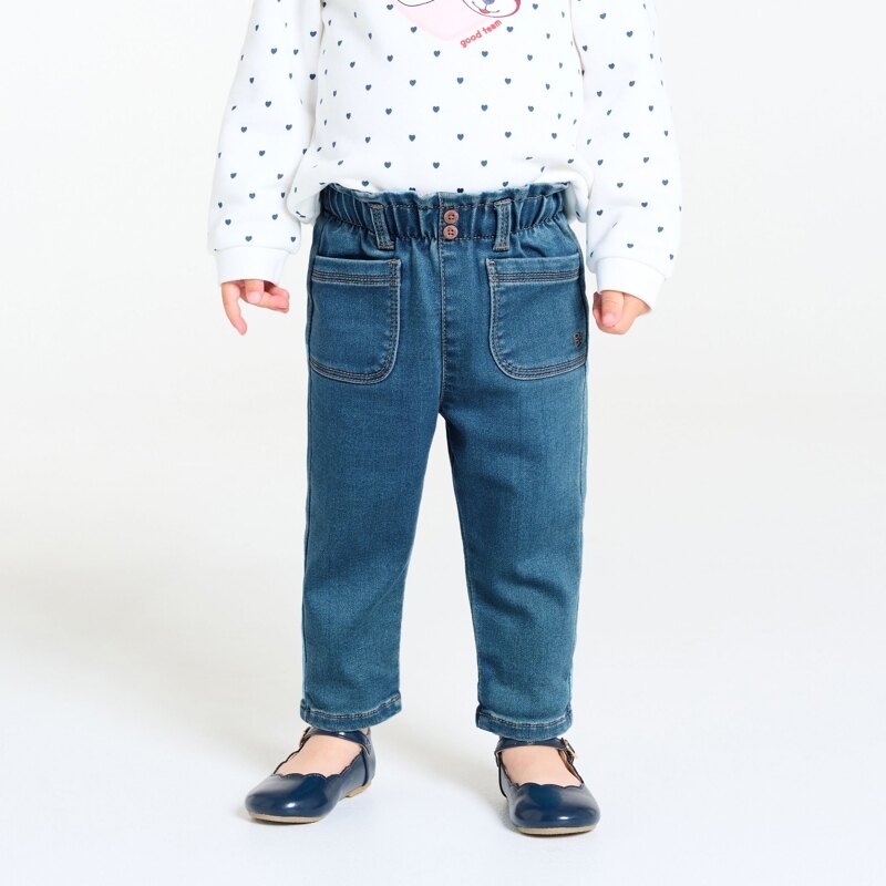 Pantalon denim souple taille haute bleu bébé fille Bleu