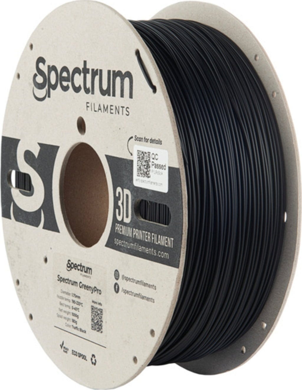 Spectrum  GreenyPro Traffic Black, 1,75 mm / 1000 g    Bio-Performance-Filament mit hoher Temperaturbeständigkeit in Traffic Black