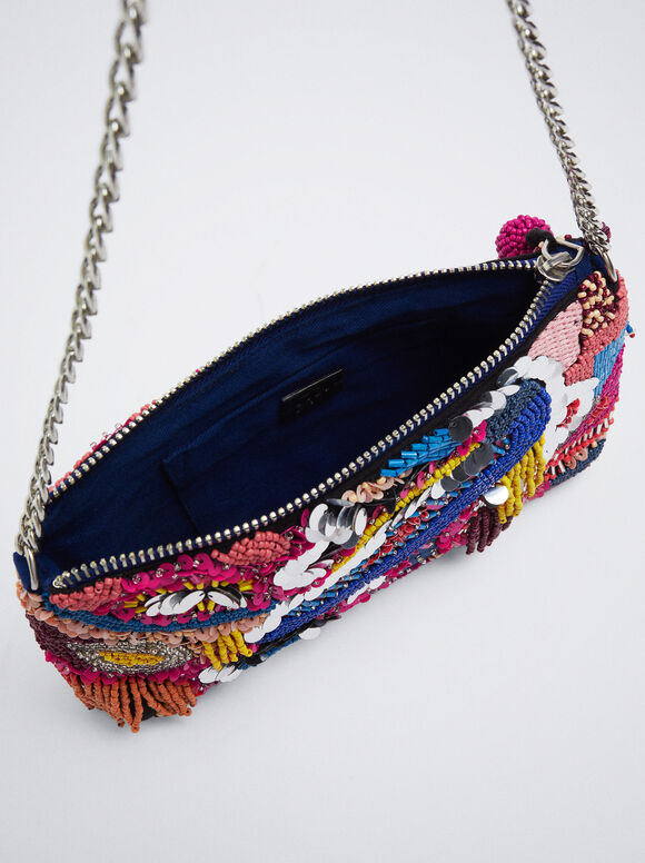 Bolsa com miçangas e lantejoulas - Multicolorida