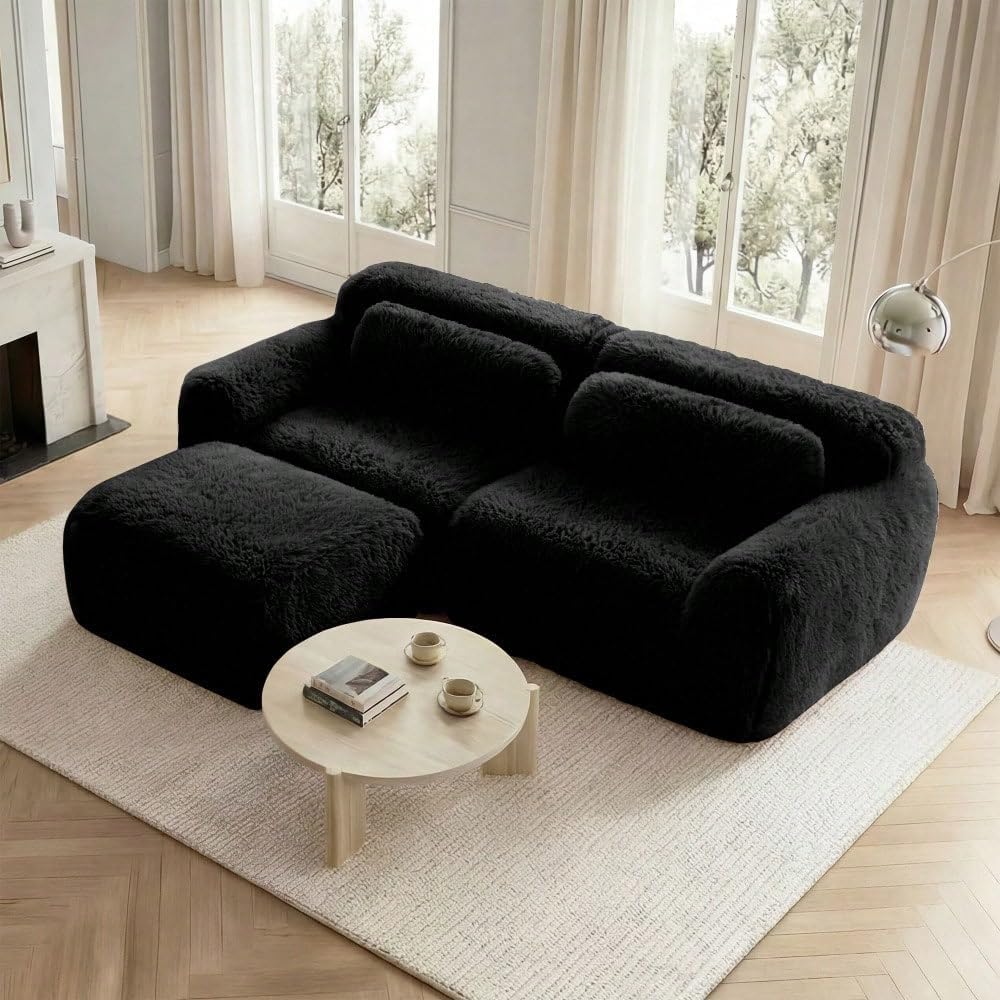 Superweiches Samtsofa für Zwei Personen mit Eckfunktion - beliebig kombinierbar, inklusive Kissen - hoch elastischer Schaumstoff, mühelos zusammenzubauen