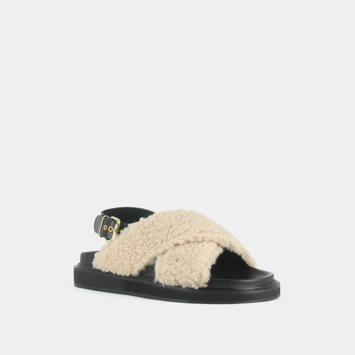 Sandales à brides croisées  en fourrure beige