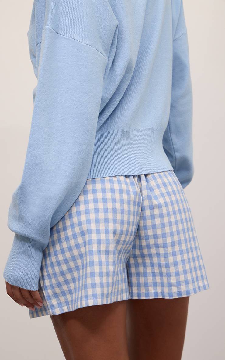 Blanc Short En Coton Vichy Avec Cordon De Serrage Contrasté