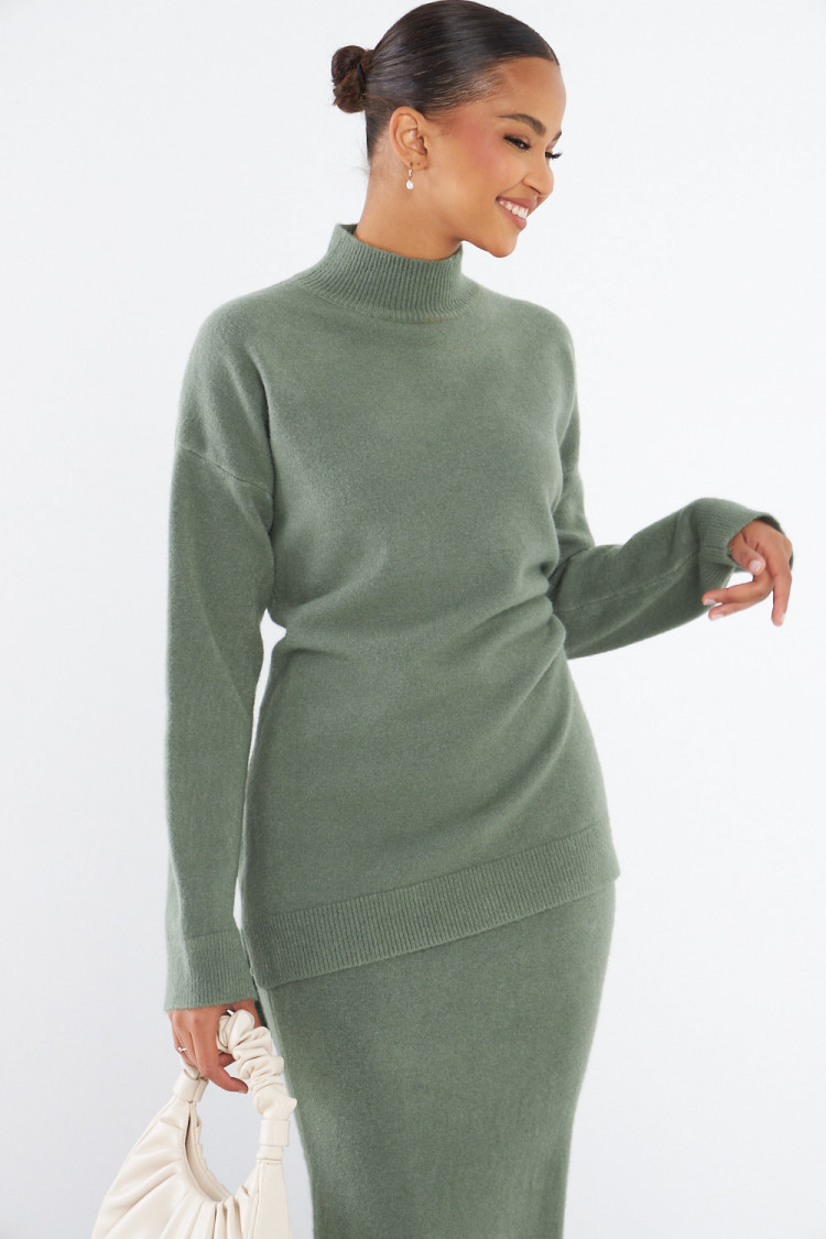 Ensemble 2 pièces pull + jupe kaki