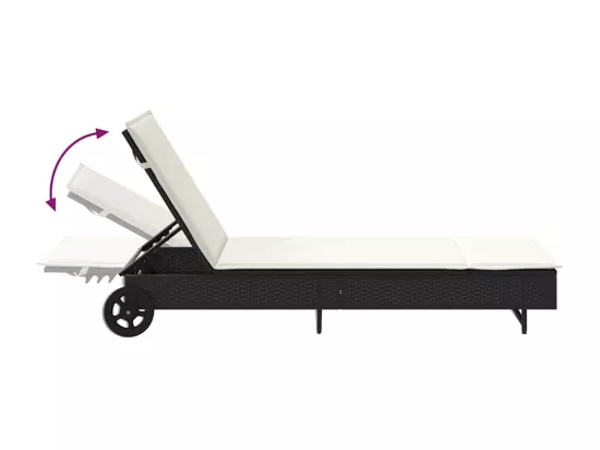 Chaise longue avec roues et coussin noir résine tressée