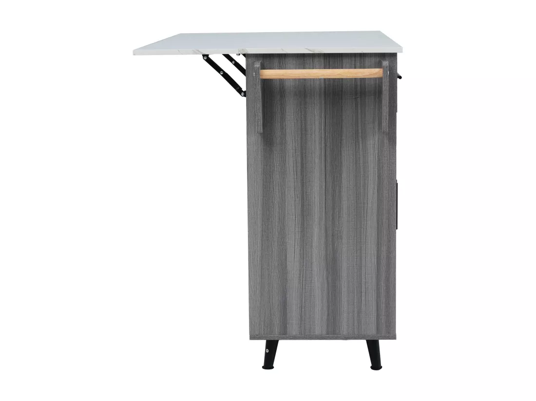 Ilot central de cuisine mobile avec 3 portes et 2 tiroirs - plateau extensible - 129x46/71x91,5 cm - Bois MDF + métal - Gris