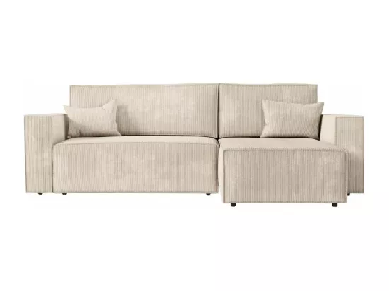 Canapé d'angle 3 places convertible réversible Clarisse avec coffre en velours côtelé - Beige - L269 x P159 x H89cm - Loungitude