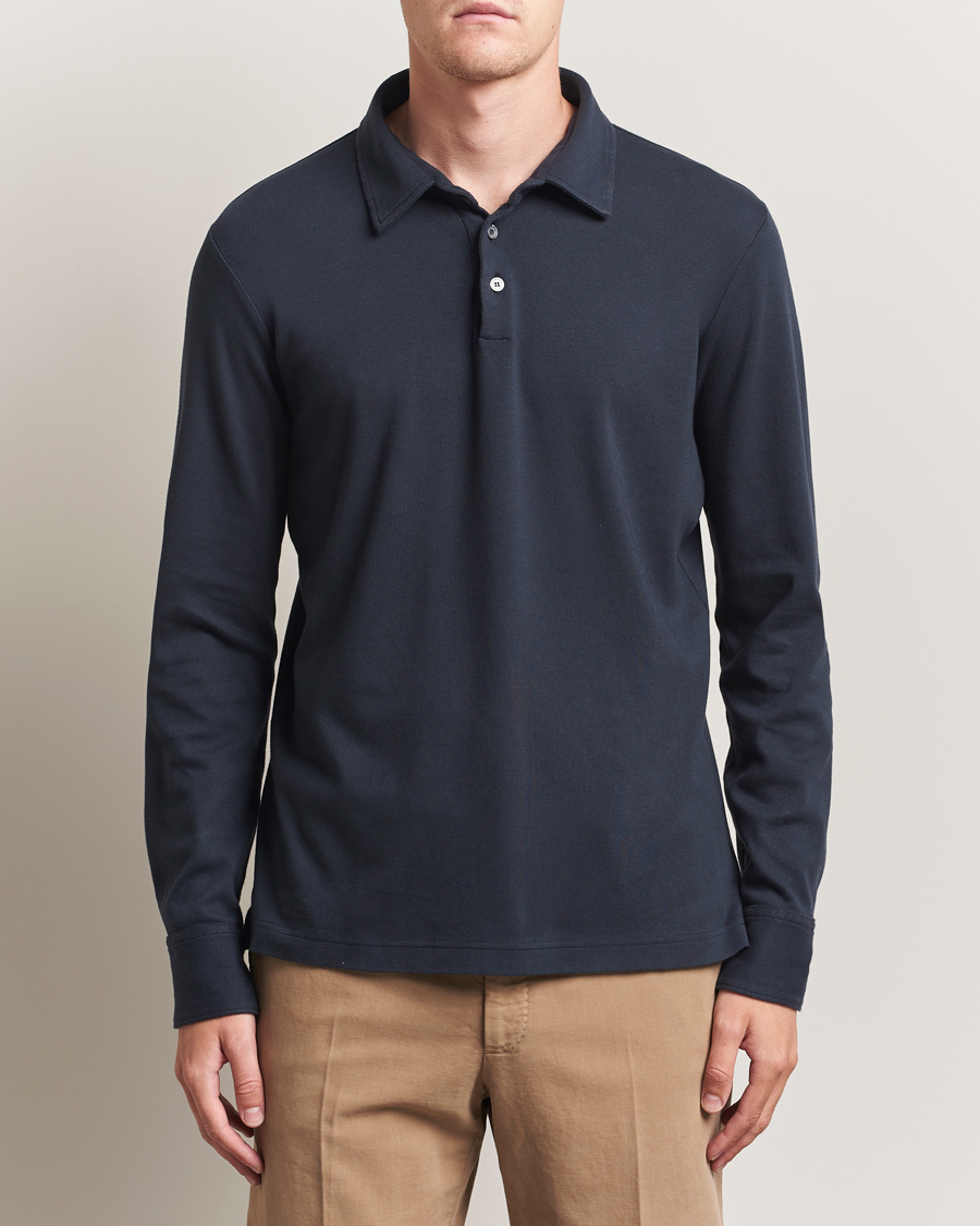 Zanone Heavy Jersey Long Sleeve Polo Navy