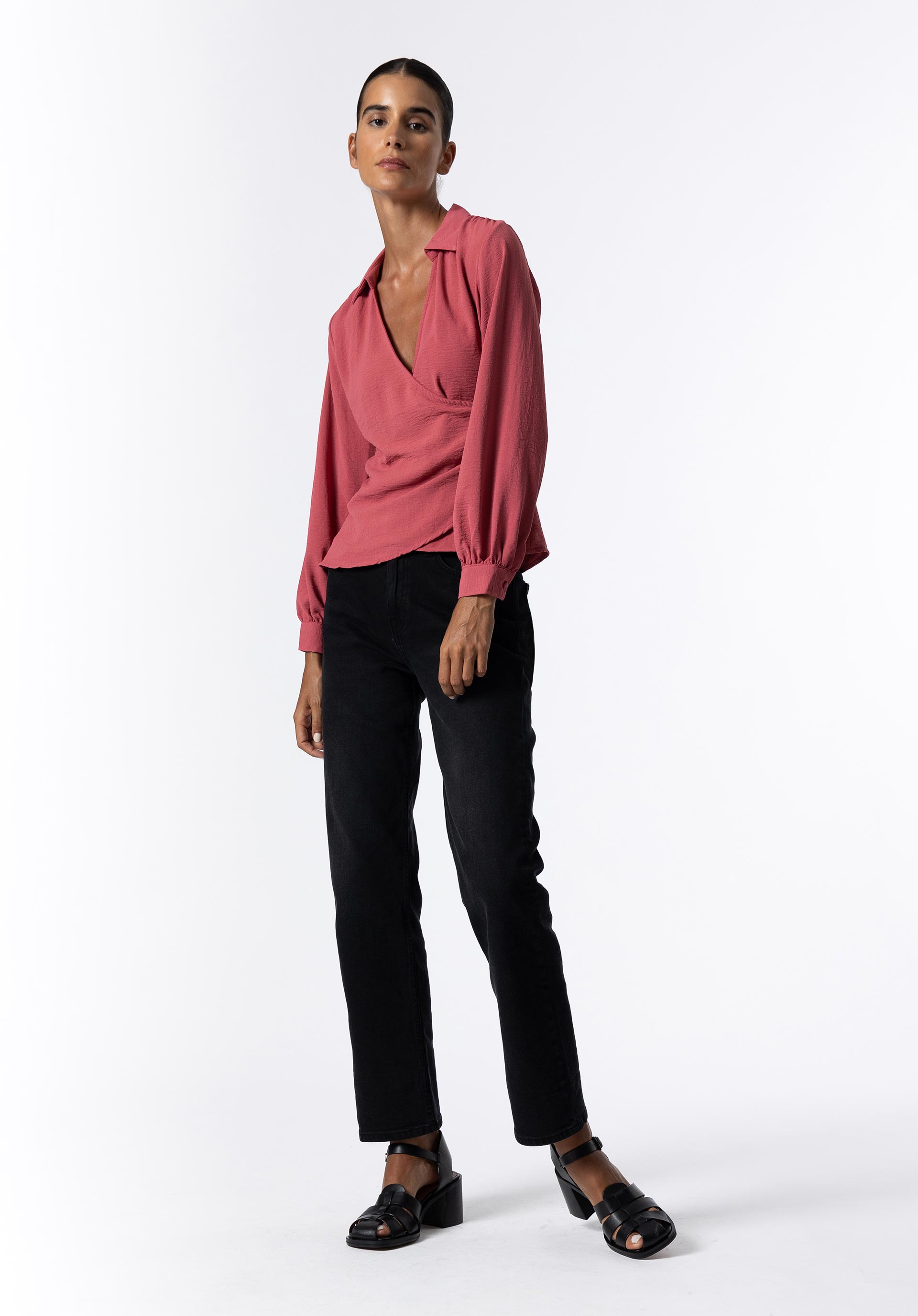 Blusa Cruzada Efeito Enrugado