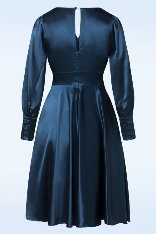 Vintage Diva  Cybele Satin swing jurk in navyblauw