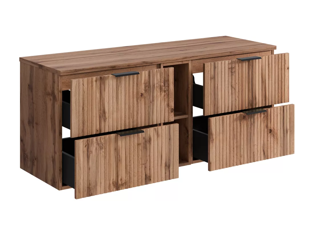Meuble sous vasque suspendu strié avec niches - Naturel clair - L140 cm - ZEVARA